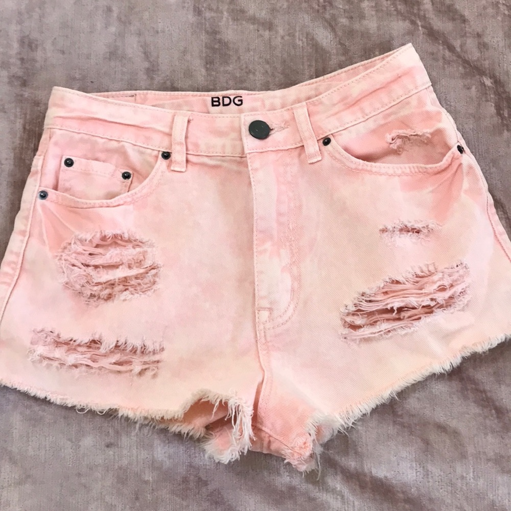 BDG High Rise Denim Shorts - Washed Peach